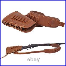 1 Combo of Genuine Leather Rifle Buttstock Cover with Gun Shoulder Sling. 308