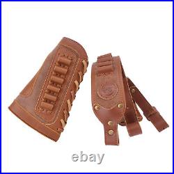 1 Combo of Leather Gun Sling + Rifle Buttstock Ammo Pouch for 30-06.45-70.308