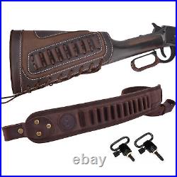 1 Combo of Rifle Leather Buttstsock with Sling Shell Slots +Swivels for. 357