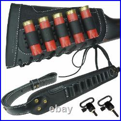 1 Set 12GA Leather Canvas Gun Ammo Buttstock +Matched Rifle Sling 4 Colors