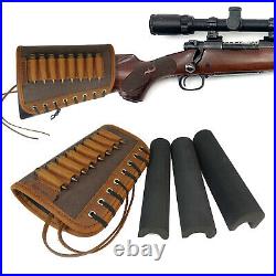 1 Set Cavans Leather Rifle Sling /Strap + Gun Ammo Buttstock Shell Holder USA