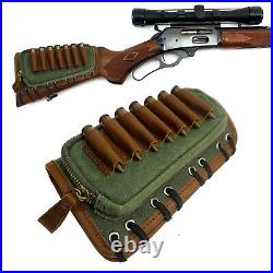 1 Set Leather Canvas Rifle Sling & Matched Green Gun Buttstock Shell Holder USA