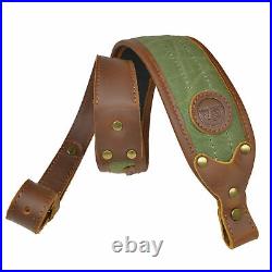 1 Set Leather Canvas Rifle Sling & Matched Green Gun Buttstock Shell Holder USA