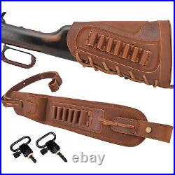 1 Set Leather Gun Buttstock with Hunting Sling Swivels For. 308.357.22LR 12GA