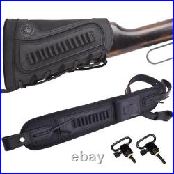 1 Set Leather Rifle Buttstock with Matching Gun Sling for. 22 LR. 17HMR. 22MAG