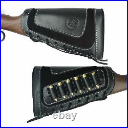 1 Set Leather Rifle Gun Buttstock + Matched Gun Sling Classic Black USA Stock