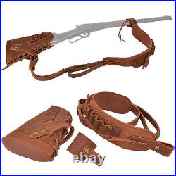 1 Set No Drill Leather Buttstock Shell Holder with Gun Sling. 308.45/70.44mag