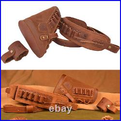 1 Set No Drill Leather Buttstock Shell Holder with Gun Sling. 308.45/70.44mag