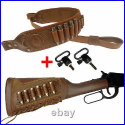 1 Set Rifle Buttstock + Matched Gun Cartridges Sling Strap + Swivels -Leather