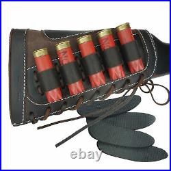 1 Set Shotgun Ammo Buttstock + Matched Rifle Sling For 12 Gauge, Leather Canvas