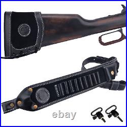 1 Set Suede Leather Rifle Recoil Pad Buttstock With Rifle Shoulder Sling Swivels