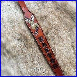 100%Genuine Leather Rifle or Shotgun sling with Embossed Deer and Name