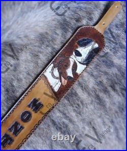 100%Genuine Leather Rifle or Shotgun sling with Embossed Dog and Name