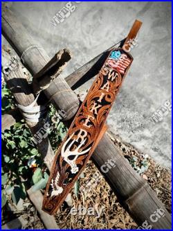 100%Genuine Leather Rifle or Shotgun sling with Embossed Duck flag and Name