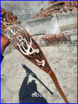 100%Genuine Leather Rifle or Shotgun sling with Embossed Duck flag and Name