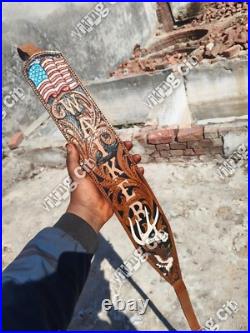 100%Genuine Leather Rifle or Shotgun sling with Embossed Duck flag and Name