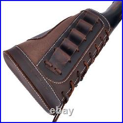 12GA Leather Hunting Shotgun Recoil Buttstock WIth Gun Sling Ammo Holder Slots