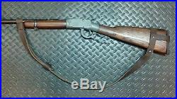 2 Leather Rifle Sling For A Marlin 3030 NO DRILL SLING Brown With Blue Hardware