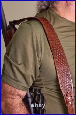 2 wide Western style hand tooled cowhide Leather Rifle Sling Adjustable