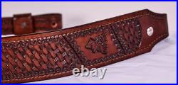 2 wide Western style hand tooled cowhide Leather Rifle Sling Adjustable