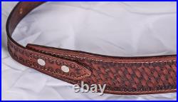 2 wide Western style hand tooled cowhide Leather Rifle Sling Adjustable