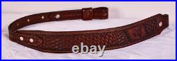 2 wide Western style hand tooled cowhide Leather Rifle Sling Adjustable