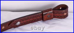 2 wide Western style hand tooled cowhide Leather Rifle Sling Adjustable