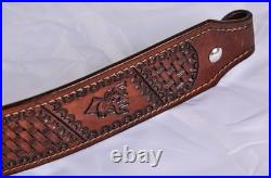 2 wide Western style hand tooled cowhide Leather Rifle Sling Adjustable