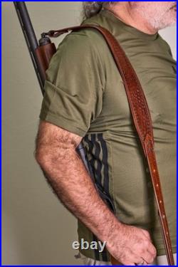 2 wide Western style hand tooled cowhide Leather Rifle Sling Adjustable