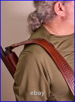 2 wide Western style hand tooled cowhide Leather Rifle Sling Adjustable