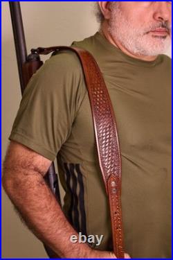 2 wide Western style hand tooled cowhide Leather Rifle Sling Adjustable