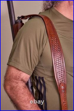 2 wide Western style hand tooled cowhide Leather Rifle Sling Adjustable