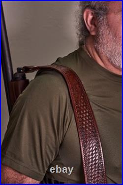 2 wide Western style hand tooled cowhide Leather Rifle Sling Adjustable