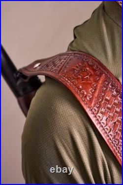2 wide Western style hand tooled cowhide Leather Rifle Sling Adjustable