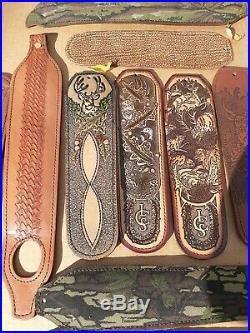 22pc Lot of Hand Tooled Leather/Hunting Rifle Sling Shoulder Pads