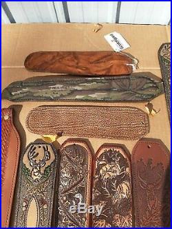 22pc Lot of Hand Tooled Leather/Hunting Rifle Sling Shoulder Pads