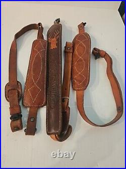 3 Leather Rifle Slings, Deer on sling, Hand Tooled, Two Of Them Are Plain, 9/36