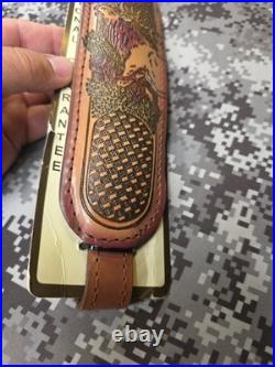 AA&E LEATHERCRAFT TOOLED ELK PADDED SUEDE BACKED LEATHER RIFLE SLING With SWIVELS