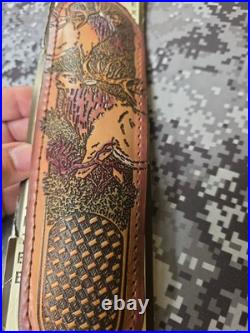 AA&E LEATHERCRAFT TOOLED ELK PADDED SUEDE BACKED LEATHER RIFLE SLING With SWIVELS