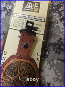 AA&E LEATHERCRAFT TOOLED ELK PADDED SUEDE BACKED LEATHER RIFLE SLING With SWIVELS