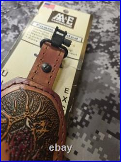 AA&E LEATHERCRAFT TOOLED ELK PADDED SUEDE BACKED LEATHER RIFLE SLING With SWIVELS
