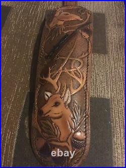 AA&E Leathercraft 8501017S-210 Leather Trophy Padded Deer Embossed Rifle Sling