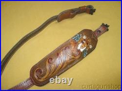 AA&E Leathercraft Brown Leather Embossed Padded Rifle Sling No 1007