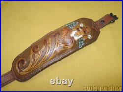 AA&E Leathercraft Brown Leather Embossed Padded Rifle Sling No 1007