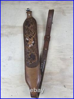 AA&E Leathercraft Brown Leather Embossed Padded Rifle Sling No 3065 Whitetail