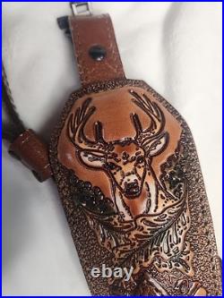 AA&E Top Grain Cowhide Padded Rifle Sling DEER/Buck WithAcorns Etched With Swivels
