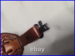AA&E Top Grain Cowhide Padded Rifle Sling DEER/Buck WithAcorns Etched With Swivels
