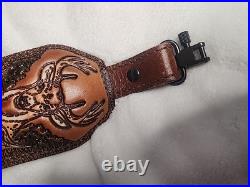 AA&E Top Grain Cowhide Padded Rifle Sling DEER/Buck WithAcorns Etched With Swivels