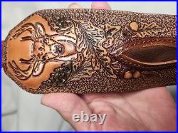 AA&E Top Grain Cowhide Padded Rifle Sling DEER/Buck WithAcorns Etched With Swivels
