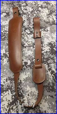 Aa&e Brown Leather Stitched Suede Backed Leather Rifle Sling With Swivels